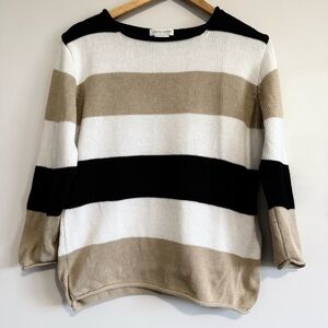 Pierre Cardin Vintage Striped Black, White, and Tan Sweater
